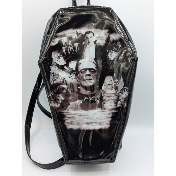 Rock Rebel Universal Monsters Coffin Backpack Dracula Mummy Frankenstein EUC - Picture 1 of 14